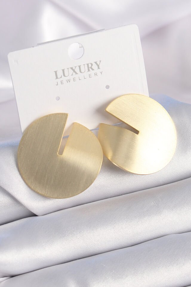 Pirinç Gold Renk Daire Plaka Model Kadın Küpe - Lisinya