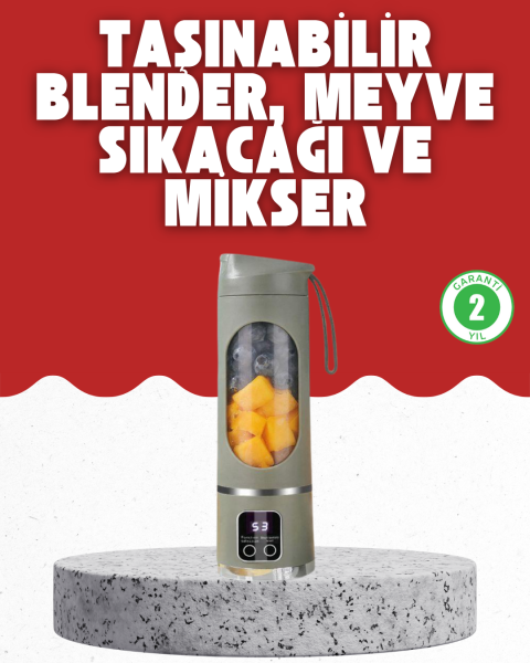 Tip-C Şarjlı 12 Bıçaklı Blender – Taşınabilir Şarjlı Meyve Sıkacağı