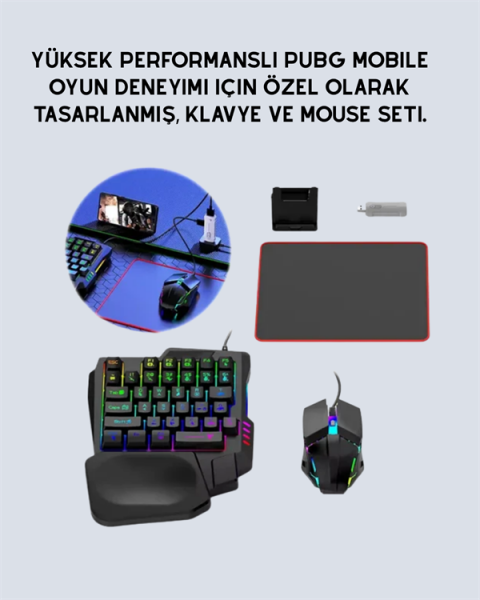Bluetooth 5.3 Bağlantılı Mobil Oyun Dönüştürücü Set – Klavye + Mouse + Adaptör