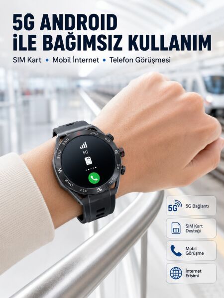 5G Android Akıllı Saat AMOLED Ekran SIM Kart Destekli Kameralı - Lisinya