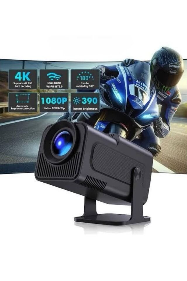 Android Projeksiyon Siyah Taşınabilir Sinema Projektörü 4k 1080p Ev Sineması Bluetooth - Lisinya