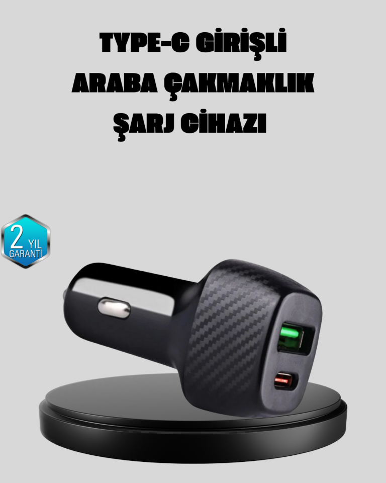 YamanHobi 38W PD Hızlı Şarj Araç Şarj Cihazı Type-C + USB Çift Çıkışlı 3A Çakmaklık Adaptörü