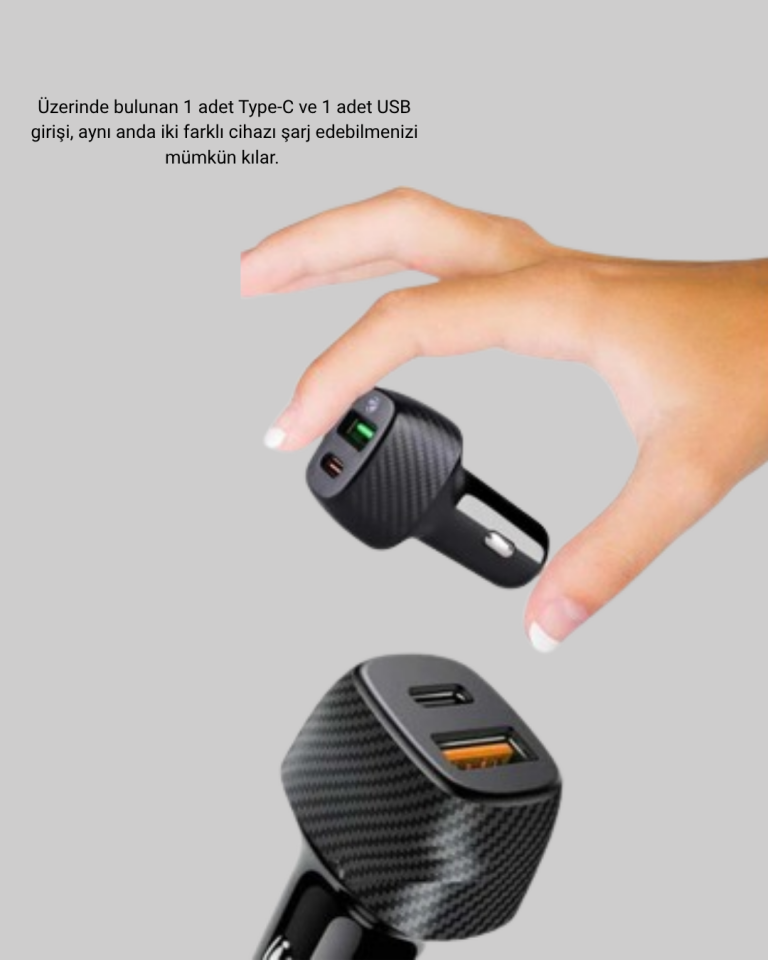 YamanHobi 38W PD Hızlı Şarj Araç Şarj Cihazı Type-C + USB Çift Çıkışlı 3A Çakmaklık Adaptörü