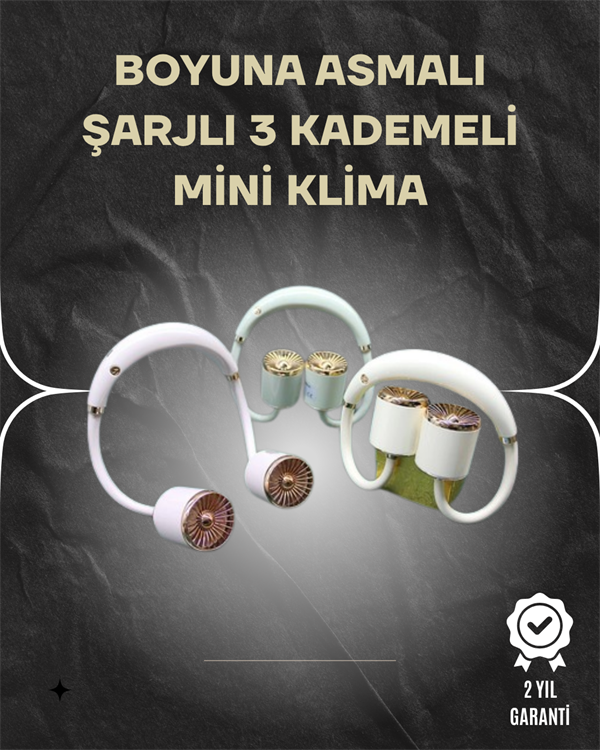 Asılabilir Mini Boyun Fanı | 1000mAh Şarjlı, Turbo Güçlü Rüzgar - Lisinya