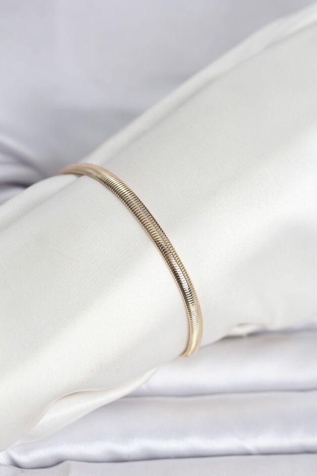 CM 14K Gold Renk Yassı Yılan Zincir Model Kadın Bileklik - Lisinya