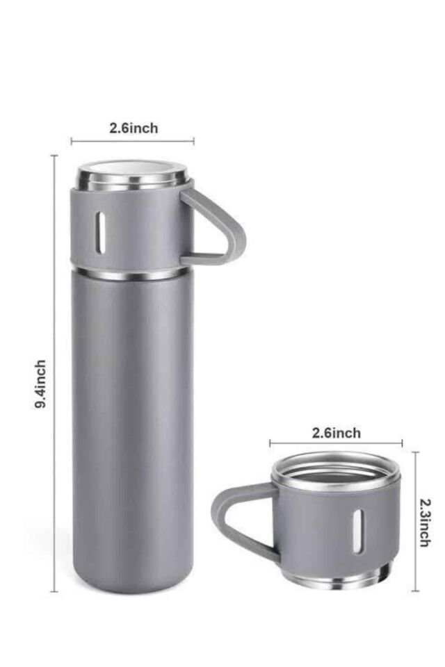 Termos Seti Paslanmaz Çelik 3 Bardaklı Vakumlu Termos Set 500 Ml 12 Saate Kadar Isı Koruma - Lisinya