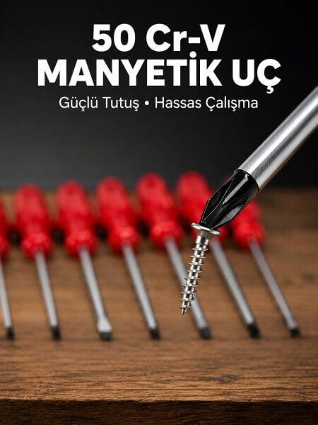 7'li Düz ve Yıldız Tornavida Seti Çelik Manyetik Uçlu - Lisinya