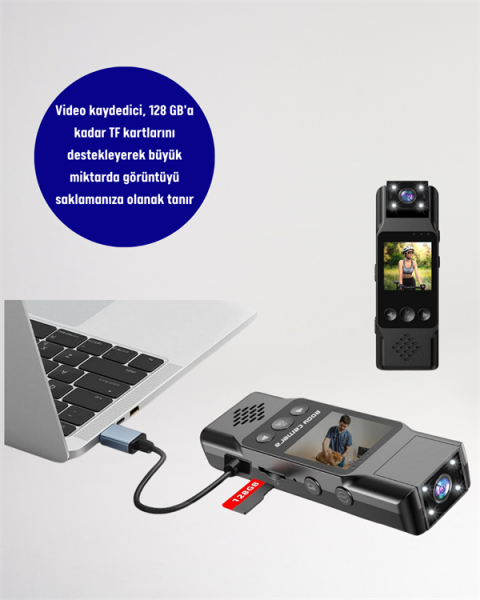 WiFi Özellikli Taşınabilir Kamera – 1.3” TFT Ekran, 3MP Fotoğraf, 128GB Kart Desteği