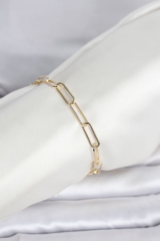 CM 14K Gold Renk Kalın Ataç Zincir Model Kadın Bileklik - Lisinya
