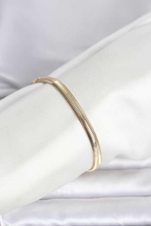 CM 14K Gold Renk Yassı Zincir Yılan Model Kadın Bileklik - Lisinya