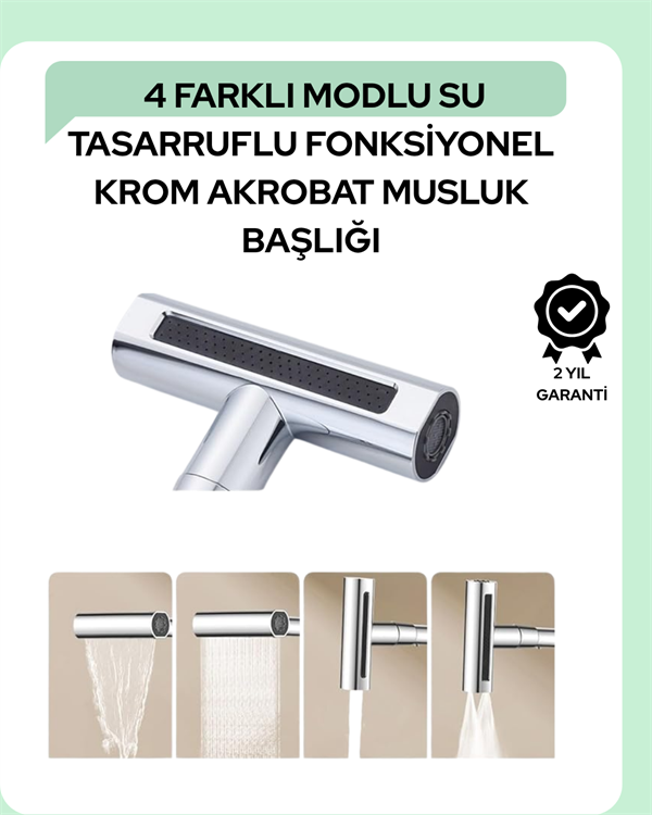 Çok Fonksiyonlu Musluk Başlığı | 4 Su Modu | Geniş Uyumlu Adaptör Seti | Mutfak ve Banyo Uyumlu - Lisinya