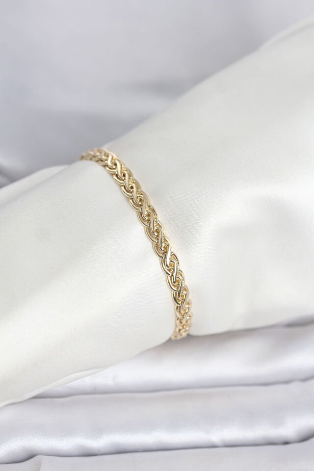 CM 14K Gold Renk Sarmal Zincir Model Kadın Bileklik - Lisinya