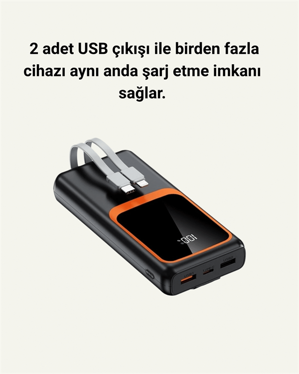 Dijital Ekranlı 20.000 mAh Powerbank | 22.5W Hızlı Şarj + Çoklu Bağlantı Seçeneği - Lisinya