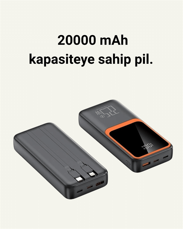 Dijital Ekranlı 20.000 mAh Powerbank | 22.5W Hızlı Şarj + Çoklu Bağlantı Seçeneği - Lisinya
