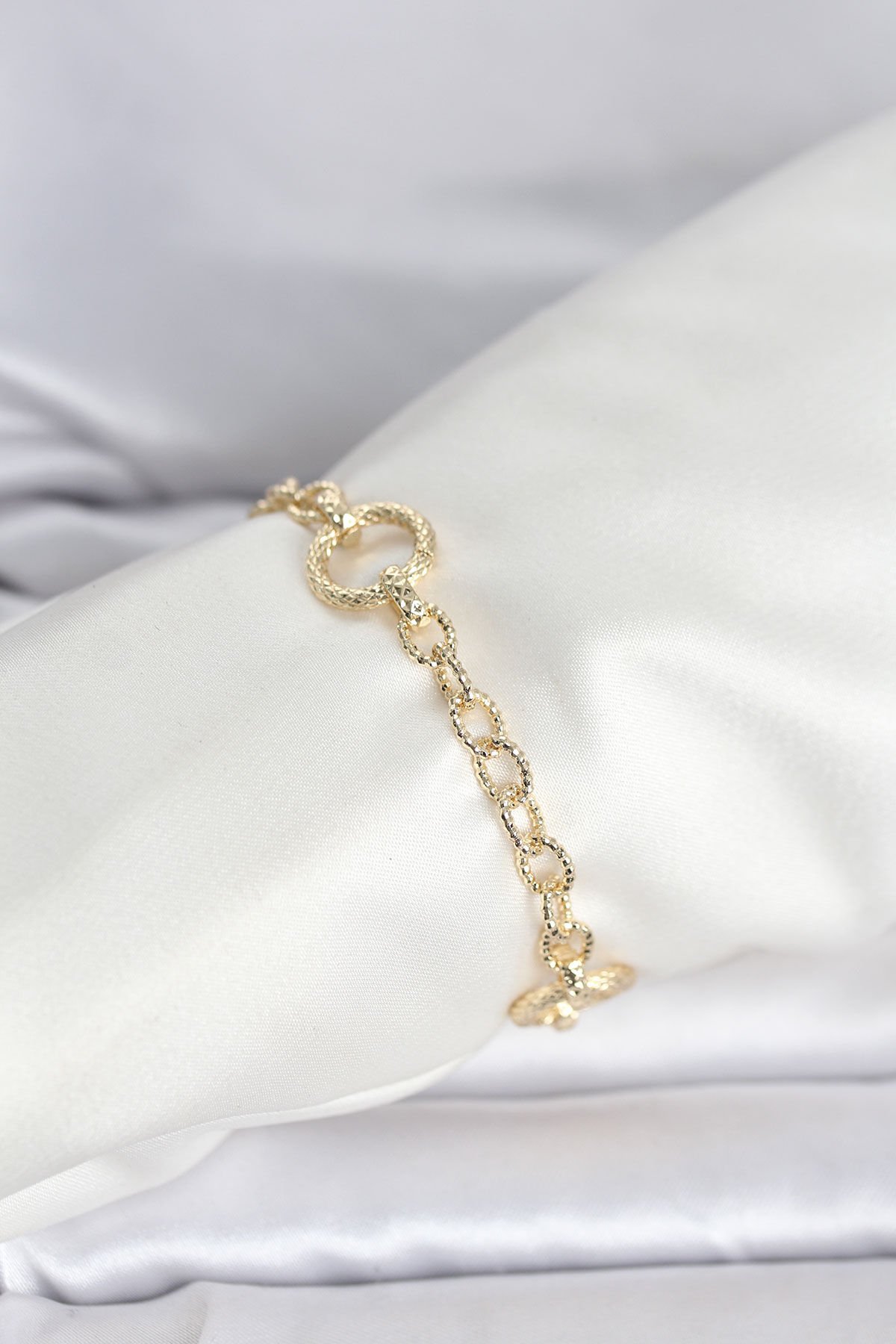 CM 14K Gold Renk Lazerli Halka Model Kadın Bileklik - Lisinya
