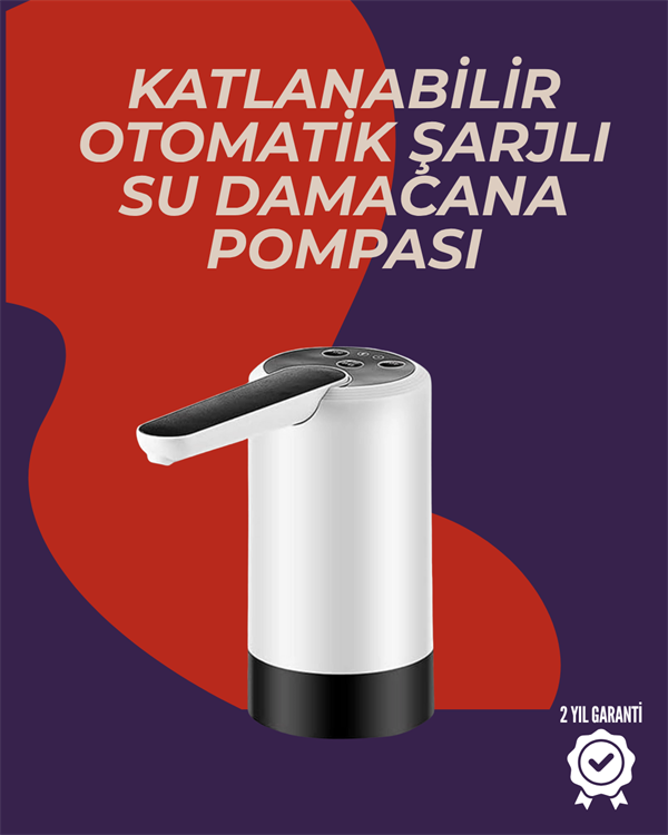 Otomatik Damacana Su Pompası | 40-80 Saniye Zaman Ayarlı | %90 Açılabilir Hijyenik Tasarım | Şarjlı ve Portatif - Lisinya