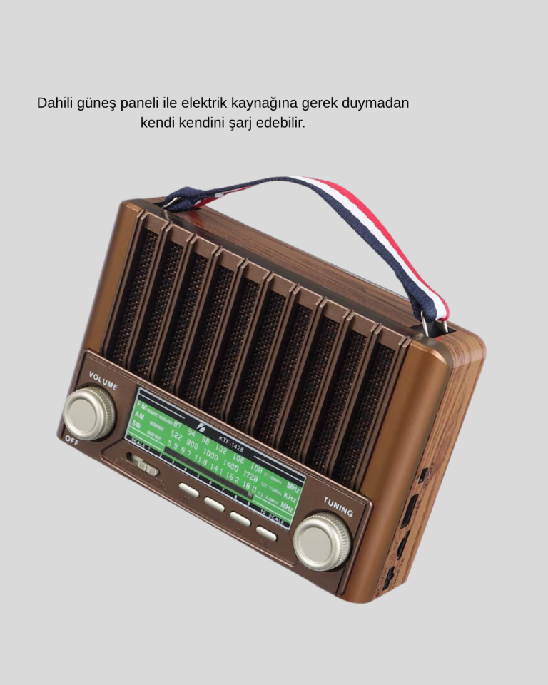 Güneş Enerjili Taşınabilir Hoparlör KTF-1428 Bluetooth Radyo USB SD Kart Destekli - Lisinya