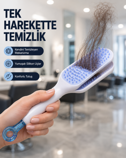 Kendi Kendini Temizleyen Saç Tarağı – Anti-Statik, Silikon Uçlu, ABS Malzeme, 22x4 cm - Lisinya