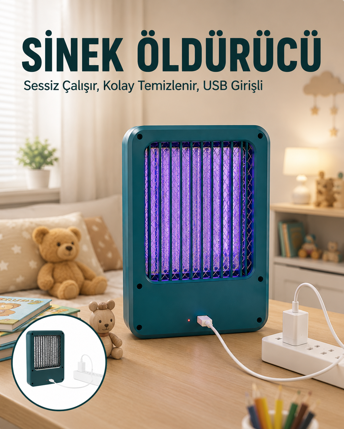 USB Sinek Öldürücü Cihaz Pratik Temizlik Özellikli, Sessiz - Lisinya