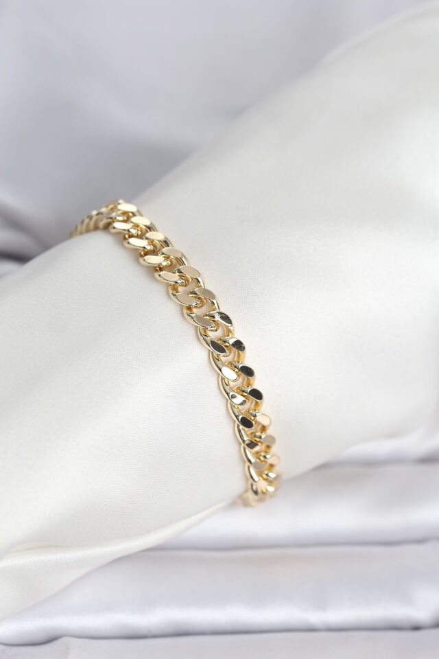 CM 14K Gold Renk Ezme Kalın Zincir Model Kadın Bileklik - Lisinya