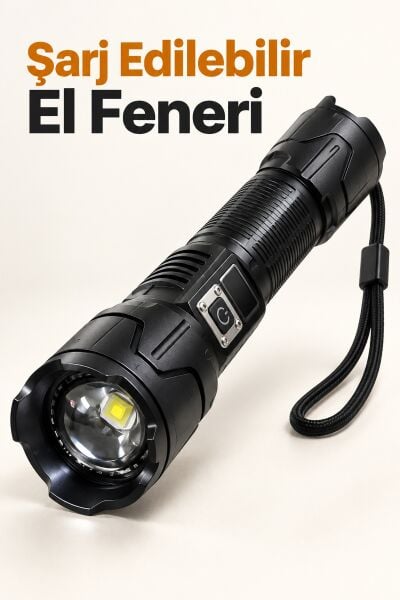 Şarj Edilebilir LED El Feneri Dijital Göstergeli Alüminyum Gövde - Lisinya