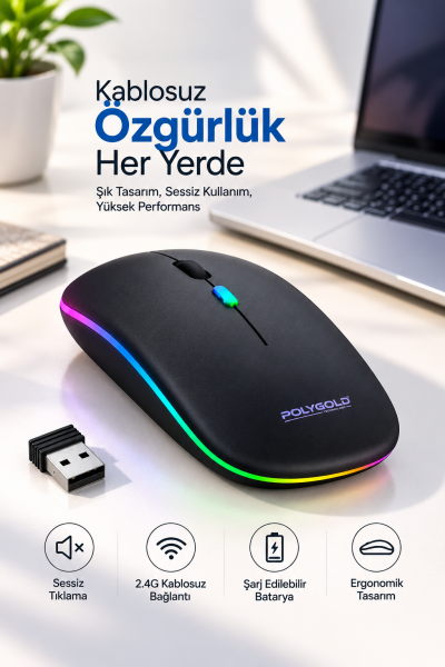 Sessiz Tıklama 800 1200 1600 DPI Ayarlanabilir Mouse - Lisinya