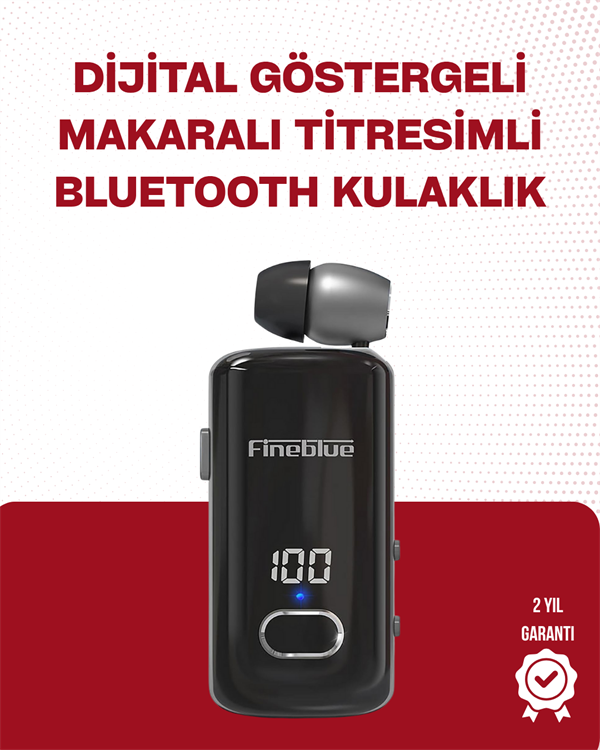 Fineblue F580 Bluetooth Kulaklık – Klipsli, Dijital Göstergeli, Su Geçirmez, 12 Saat Pil Ömürlü - Lisinya