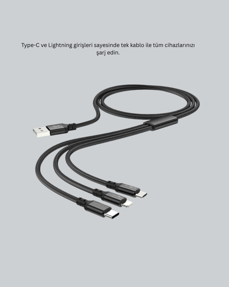 YamanHobi 3 Başlıklı Şarj Kablosu Type-C Micro USB Lightning 1.2 Metre