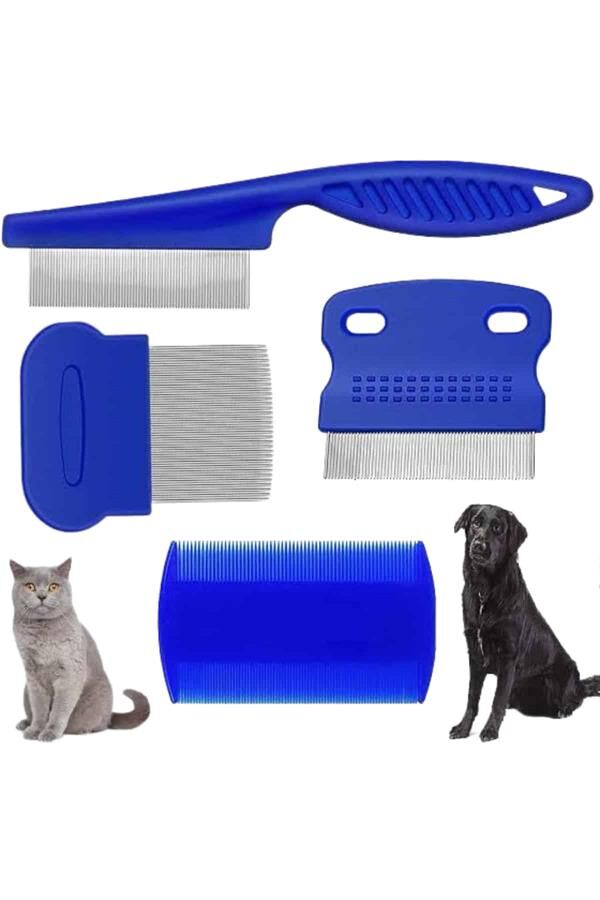 4'lü Bit Pire Tarağı Set Kedi Köpek Evcil Hayvan Tüy Toplayıcı Mavi - Lisinya