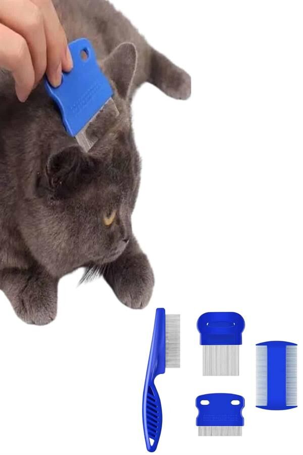4'lü Bit Pire Tarağı Set Kedi Köpek Evcil Hayvan Tüy Toplayıcı Mavi - Lisinya