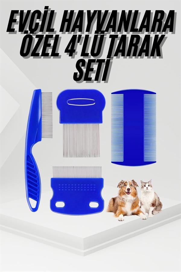 4'lü Bit Pire Tarağı Set Kedi Köpek Evcil Hayvan Tüy Toplayıcı Mavi - Lisinya