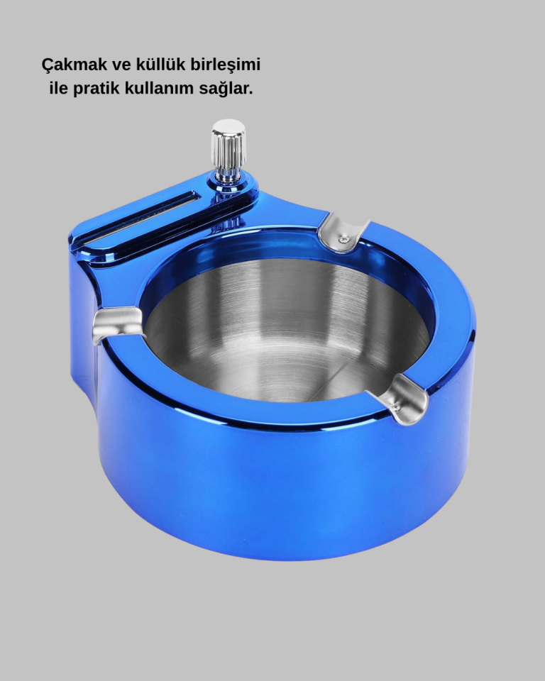 Yuvarlak Metal Küllük Çakmak Entegreli Dayanıklı Yapı - Lisinya