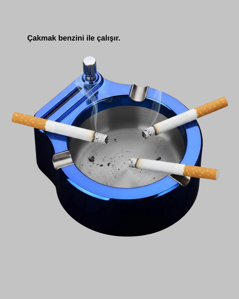 Yuvarlak Metal Küllük Çakmak Entegreli Dayanıklı Yapı - Lisinya