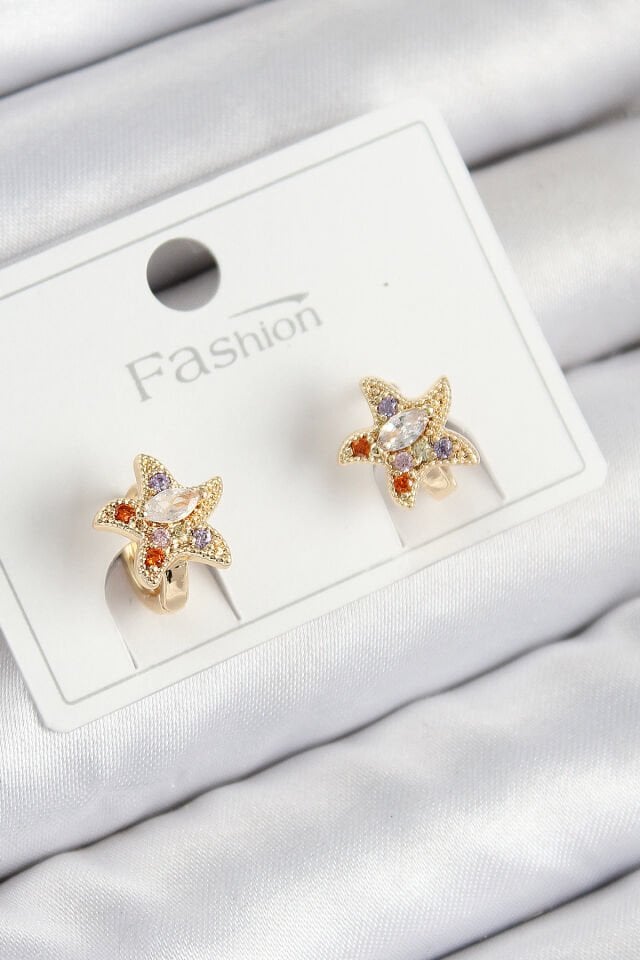 Pirinç Zirkon Taşlı Yıldız Model Gold Renk Çocuk Küpe - Lisinya