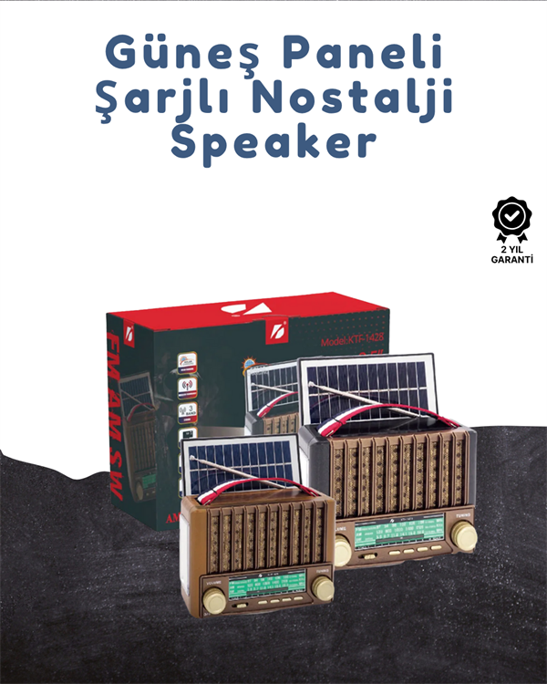 KTF-1428 Taşınabilir Güneş Enerjili Bluetooth Radyo Hoparlör – Şarjlı, Radyo, MP3, AUX Girişli - Lisinya