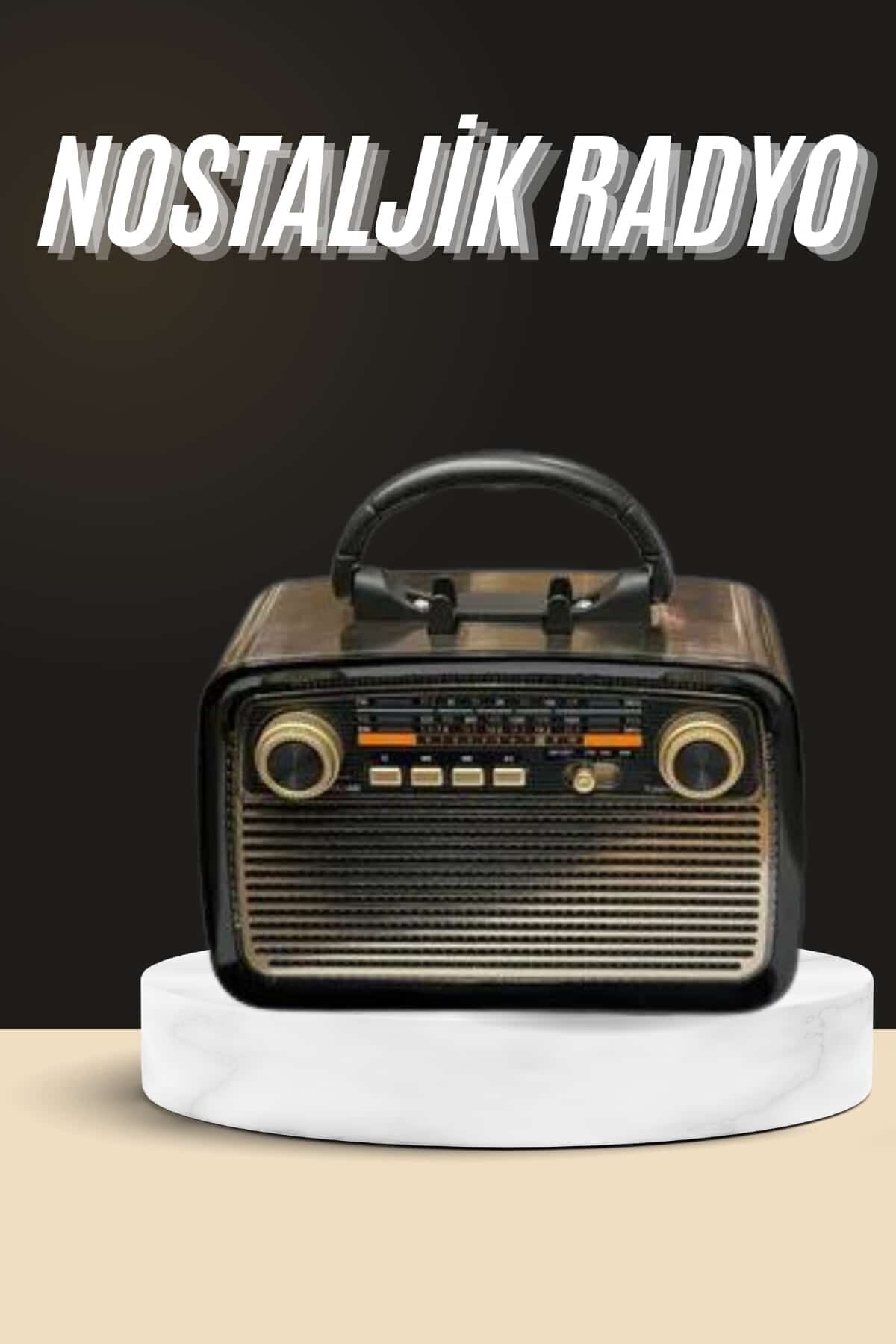 YamanHobi KTF 1647 Saatli Fenerli Bluetooth Nostaljik Radyo USB TF Kartlı Siyah