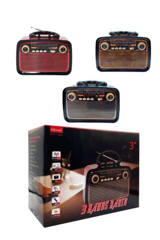 YamanHobi KTF 1647 Saatli Fenerli Bluetooth Nostaljik Radyo USB TF Kartlı Siyah