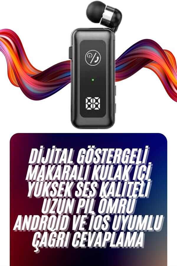 Bluetooth 5.2 Makaralı Kulaklık Dijital Ekranlı Hafıza Kartlı