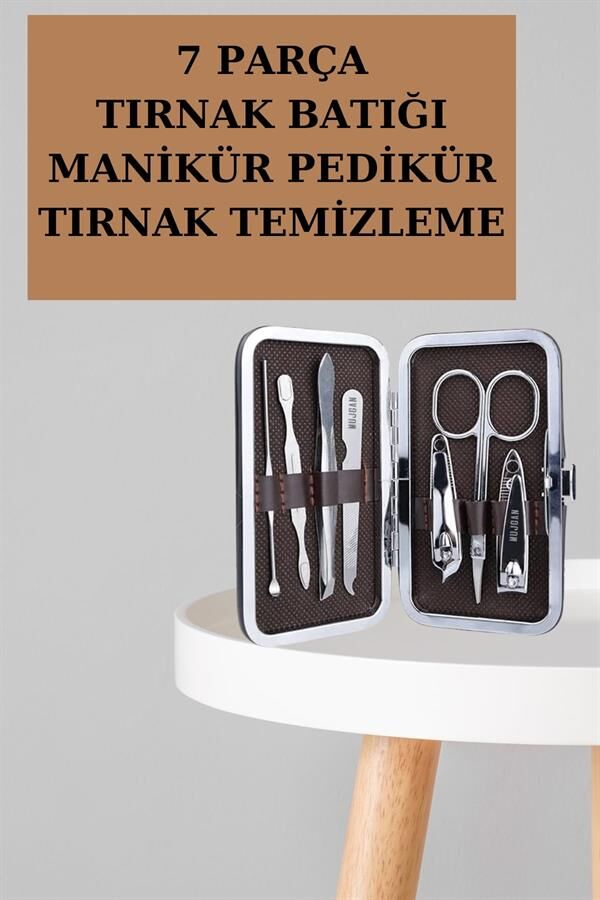 Manikür Pedikür Seti 7 Parça Tırnak Makası Kaş Makası Cımbız Çantalı - Lisinya