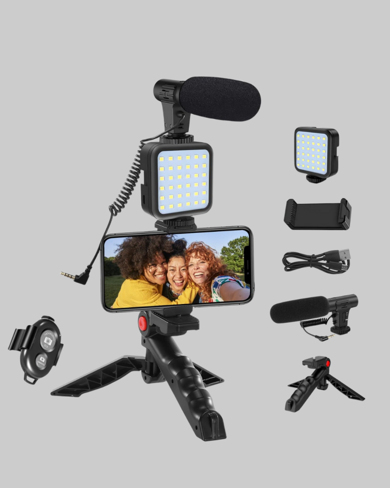 Profesyonel Vlog Çekim Kiti LED Işıklı Tripod Mikrofonlu Telefon Seti - Lisinya