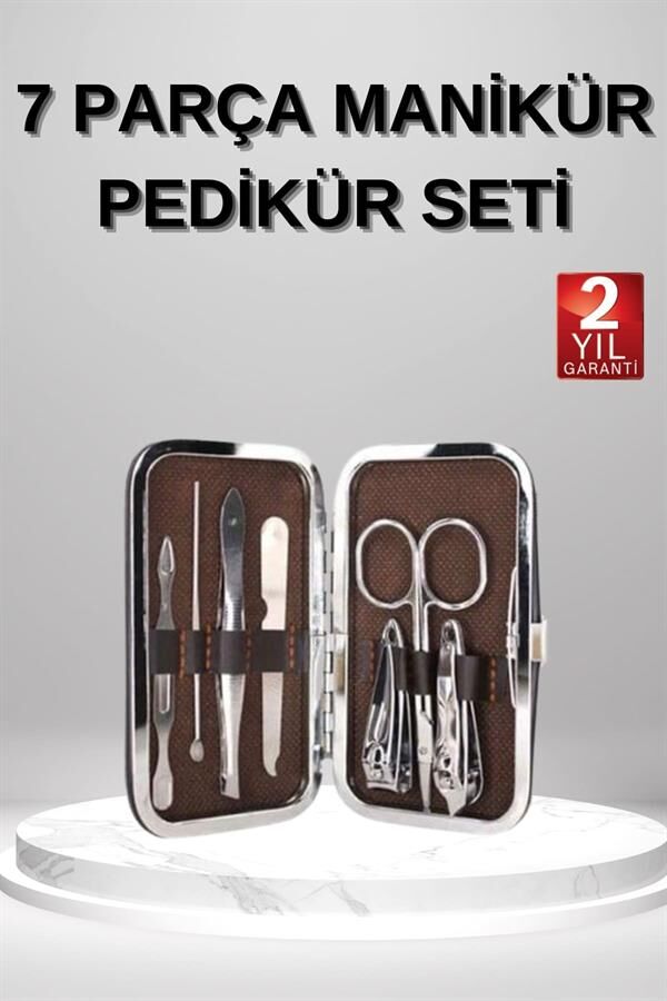 7 Parça Manikür Pedikür Seti El Ayak Bakımı Çantalı Paslanmaz Çelik - Lisinya