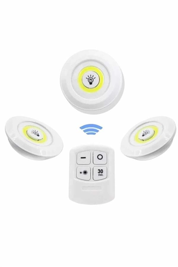 Dolap Işığı Mutfak Rafı Işığı Uzaktan Kumandalı 3 Lü Spot Led Lamba - Lisinya