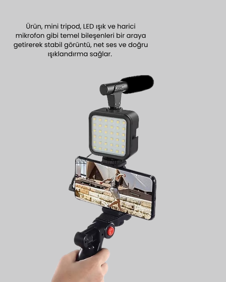 Video Çekim Kiti Tripod LED Işık Harici Mikrofon ve Bluetooth Kumanda Seti - Lisinya