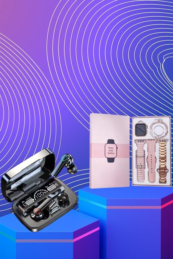 Dijital Göstergeli Powerbank Bluetooth Kulaklık ve Yeni Nesil Amoled Ekran Akıllı Saat-YamanHobi