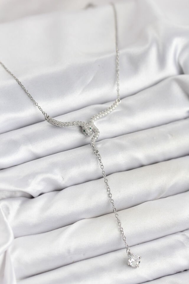316L Çelik Zincir Gümüş Renk Yılan Model Y Kolye - Lisinya