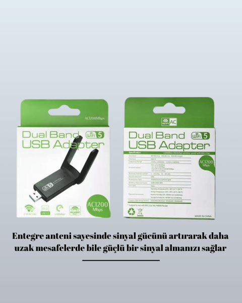 Tak-Çalıştır Özellikli Çift Bant WiFi Adaptör – 1200 Mbps - Lisinya