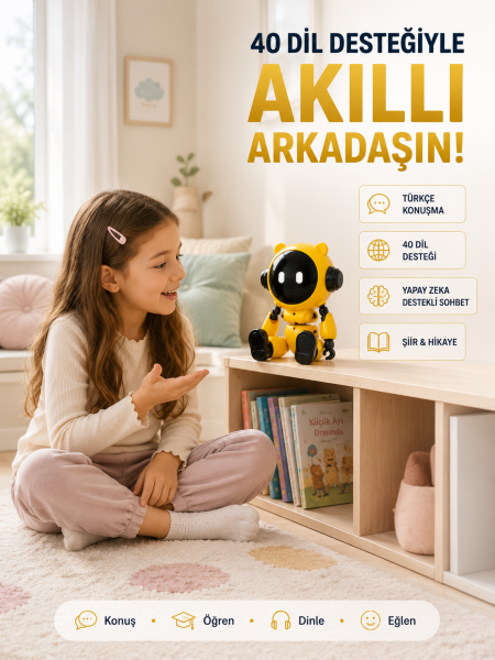 Yapay Zeka Çocuk Robotu Türkçe İngilizce Matematik Fen Ders Desteği Hikaye ve Şiir Özellikli - Lisinya