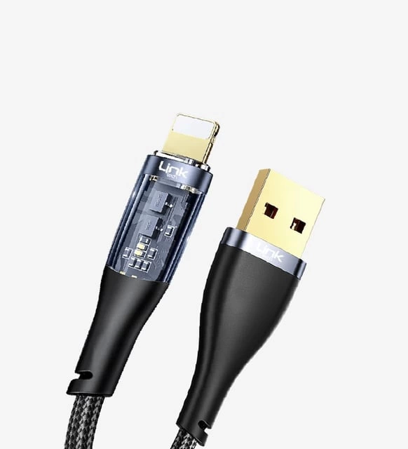YamanHobi 45W Lightning Hızlı Şarj Kablosu LED Işıklı Şeffaf Uçlu Örgü Data Kablosu 1 Metre