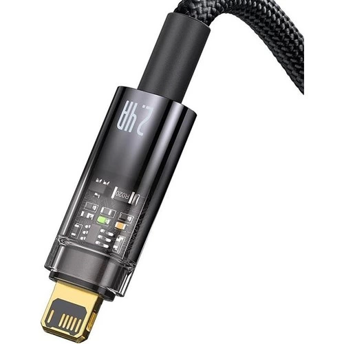 YamanHobi 45W Lightning Hızlı Şarj Kablosu LED Işıklı Şeffaf Uçlu Örgü Data Kablosu 1 Metre