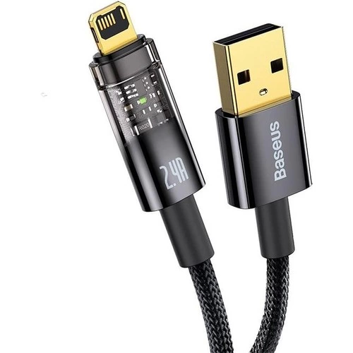 YamanHobi 45W Lightning Hızlı Şarj Kablosu LED Işıklı Şeffaf Uçlu Örgü Data Kablosu 1 Metre